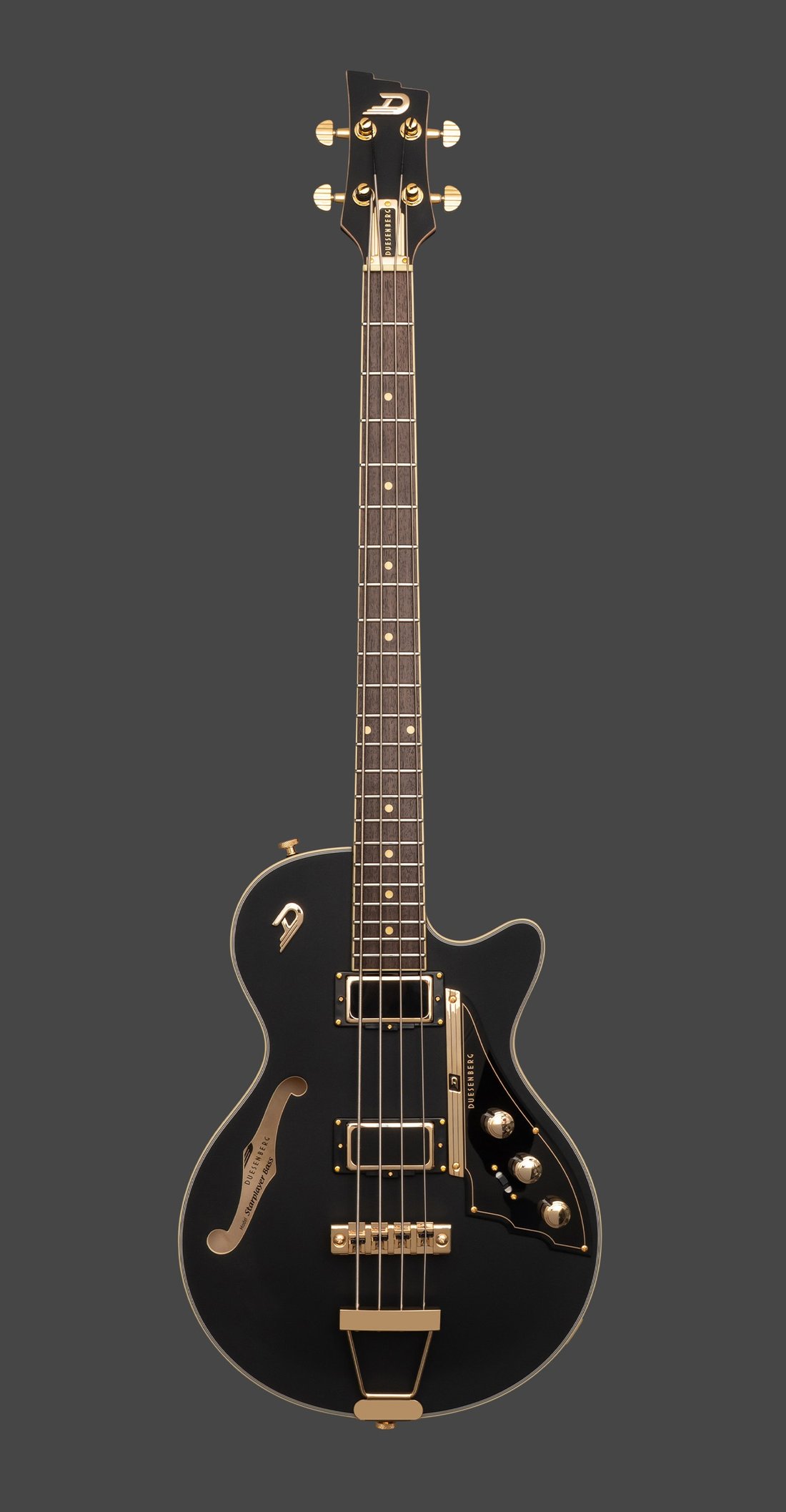 Duesenberg Starplayer Bass 黑丝绒(Black Velvet / Matt-Gold):哑光黑漆面,金色硬件(2026 新款官方图)